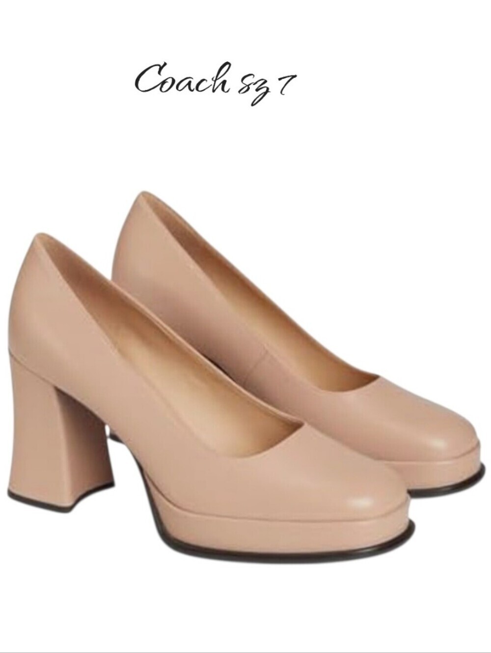 COACH Sculpted C Leather Platform Block Heel Pumps Pale Blush Nude Sz 7 NEW